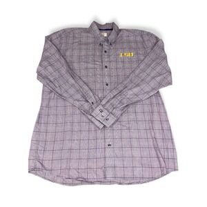 Cutter & Buck Men's LSU Tigers LS Collegiate Purple Plaid Button Down Shirt‎ Xxl